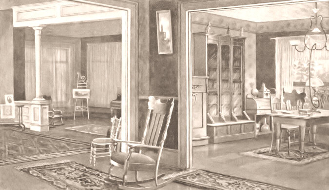 View of Parlor and Library, From Reception Hall at Dr. Coe's Sanitarium.