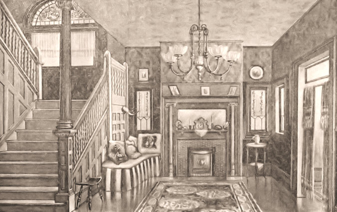 Reception Hall and Main Stairway at Dr. Coe's Sanitarium in Kansas City.